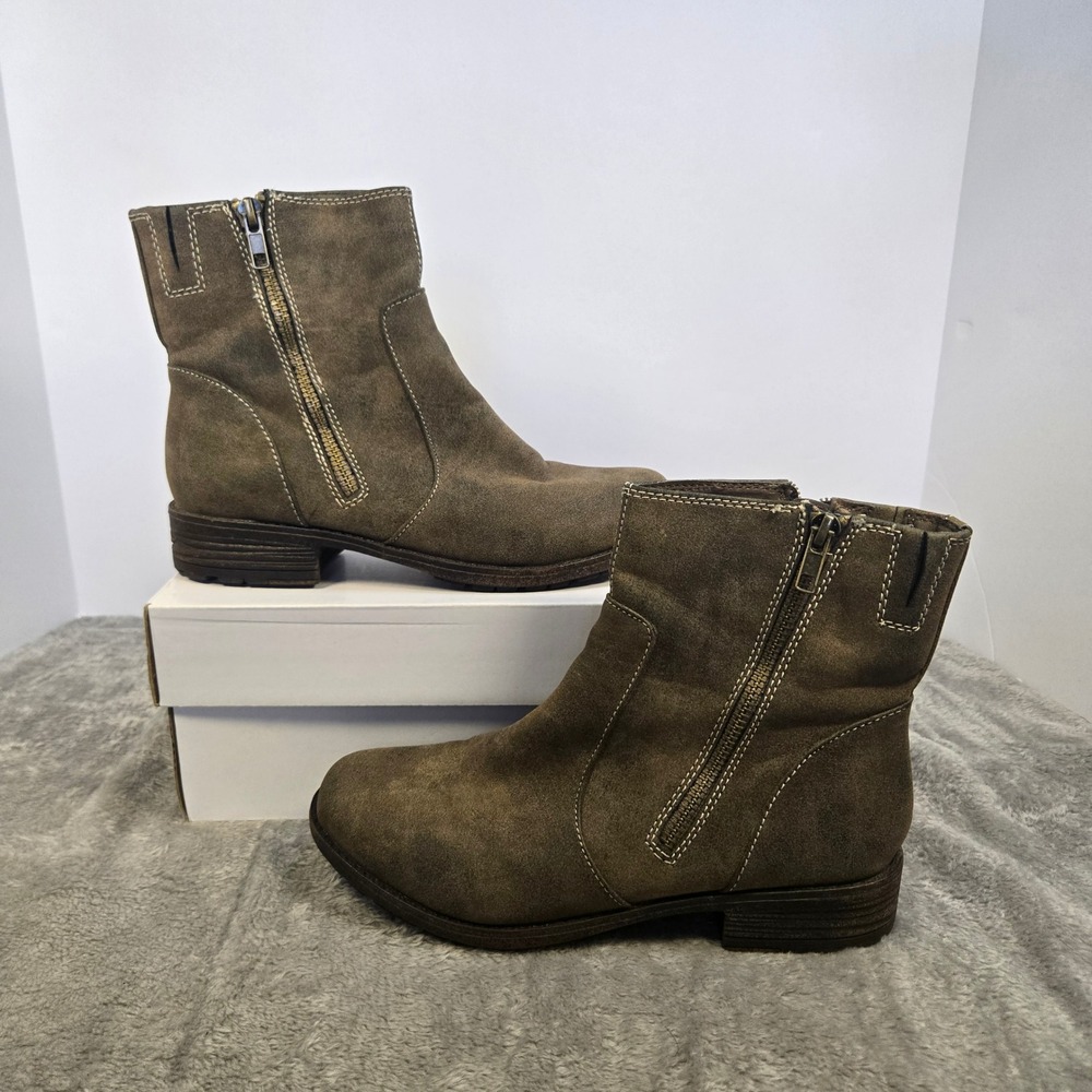 Hocus Pocus Sportster Womens Brown Distressed Ankle Boots Size 7M Low Block Heel